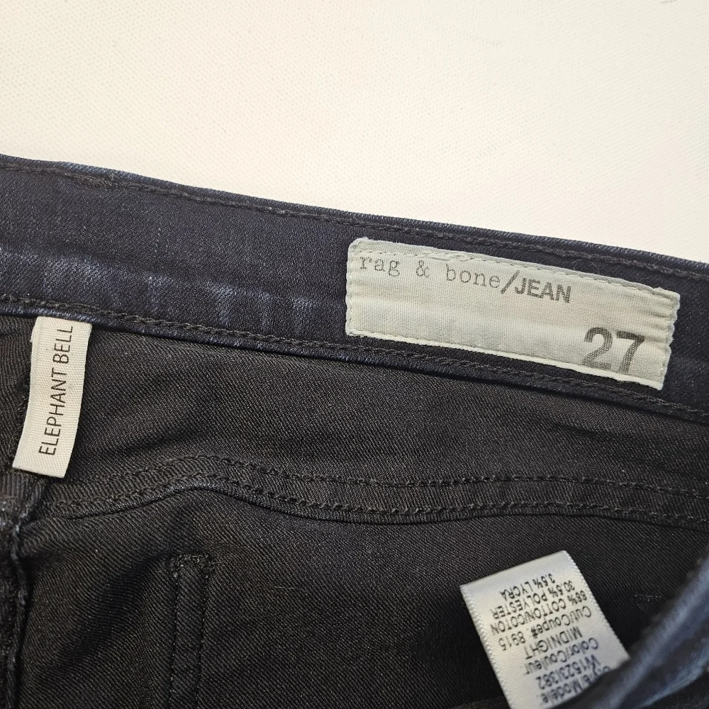 Rag & Bone Elephant Bell Flare Jeans Womens 27 Dark Blue Indigo Overdye Stretch - Picture 2 of 10